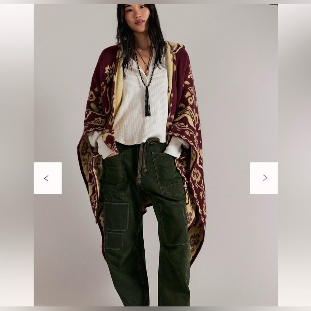 Free People Rowen Printed Duster in Cherrybark Cream Combo - Picture 3 of 4